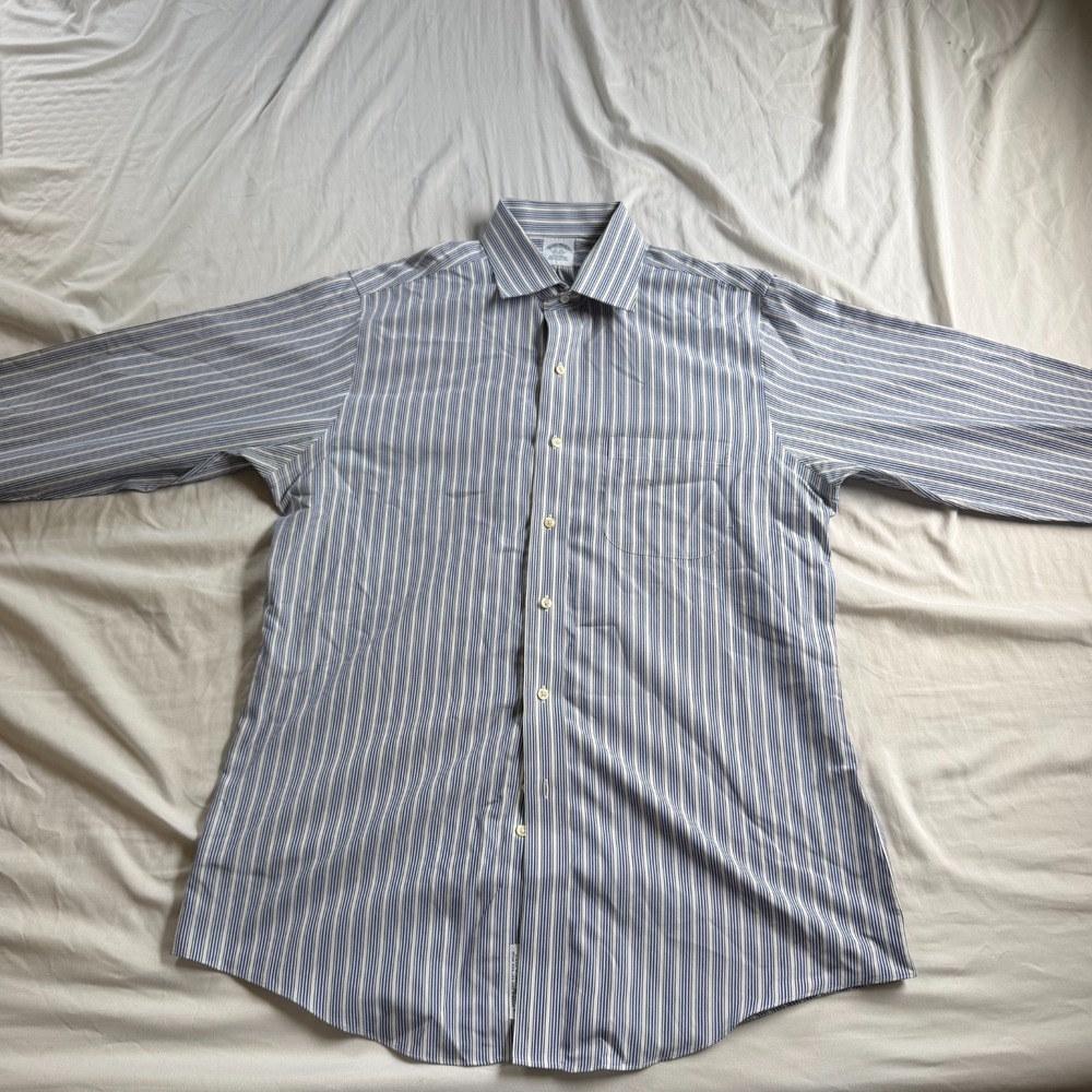 Brooks Brothers Regent Button Up‎ Striped Shirt Men's Large 16-32 Blue Supima
